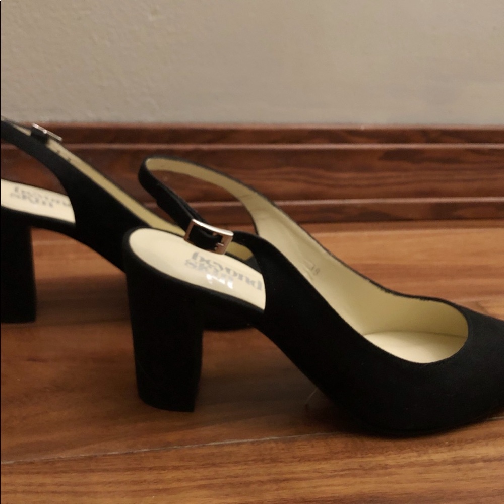 Vegan Black Suede Slingback Kitten Heels